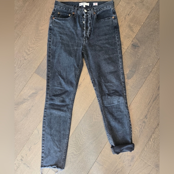 RE/DONE The 70s Comfort Stretch High Rise Stove Pipe in Washed Noir Size 26 - Picture 2 of 5